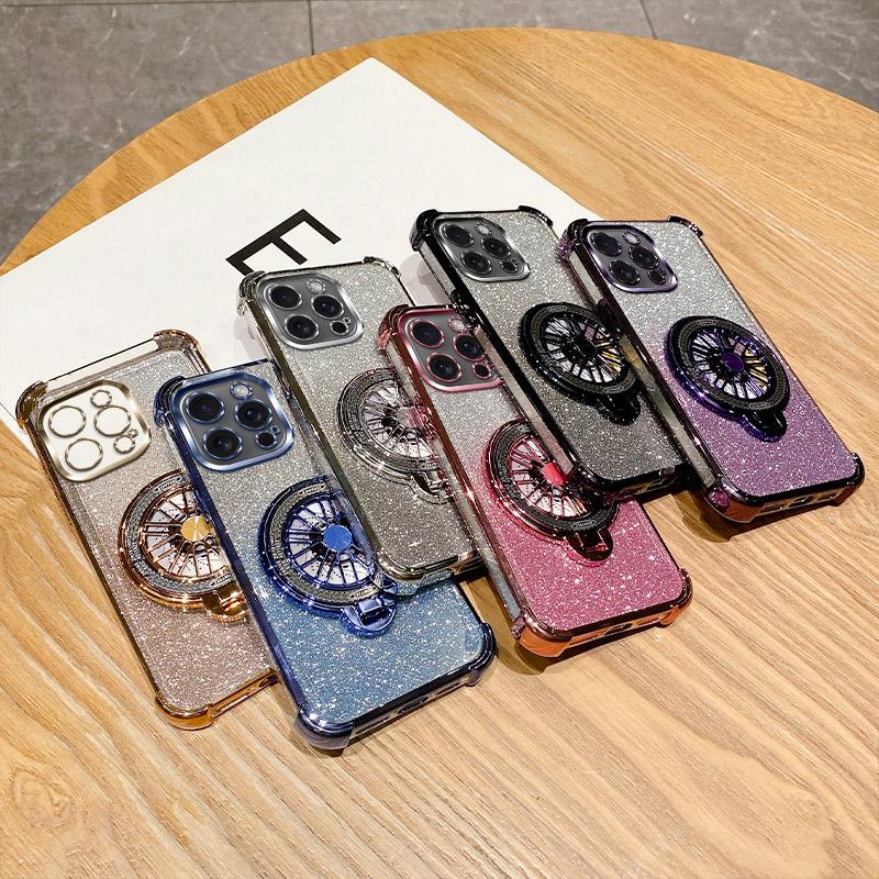 Glitter Gradient Phone Case For OPPO A17 A16 A54S A98 A79 A80 A32 A36 A76 A38 A18 A52 A92 A56 A58 A16S Cover with Spinning Ring Stand