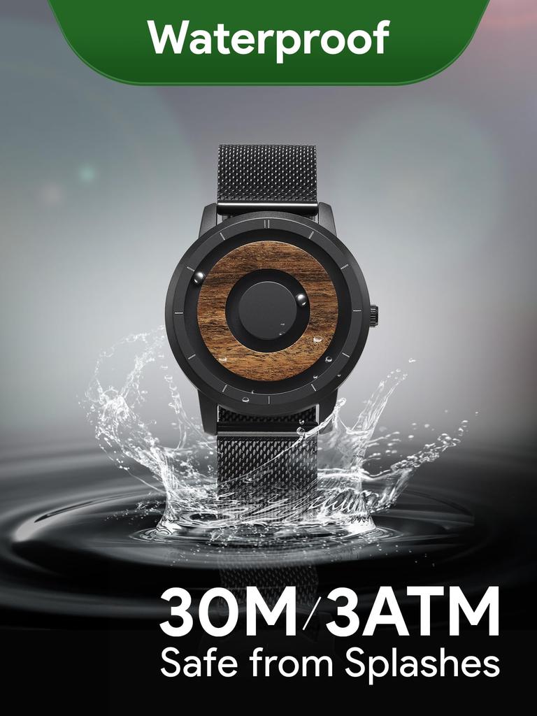 Деревянные магнитные часы Магнитные стальные шариковые часы Унисекс Металлические часы с бревном Модные спортивные кварцевые часы [EUTOUR] Мужские