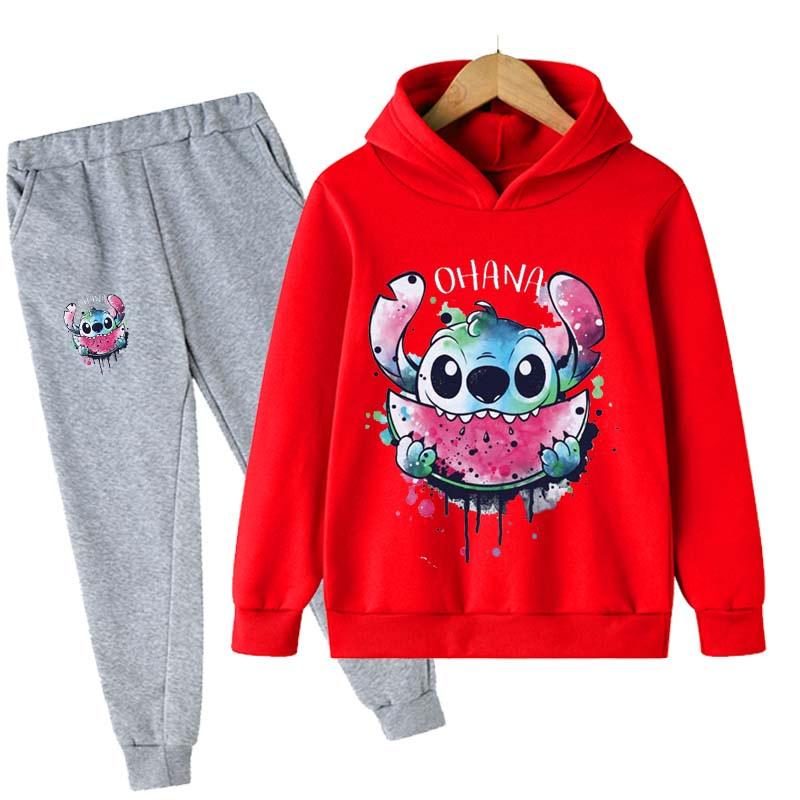2025 MINISO Stitch Hoodies + Pants Sets Children 1-16 Years Suit Boys Sports Suits Kids Brand Sport Suits Little Monster Hoodies Tops + Pants Set 2pcs