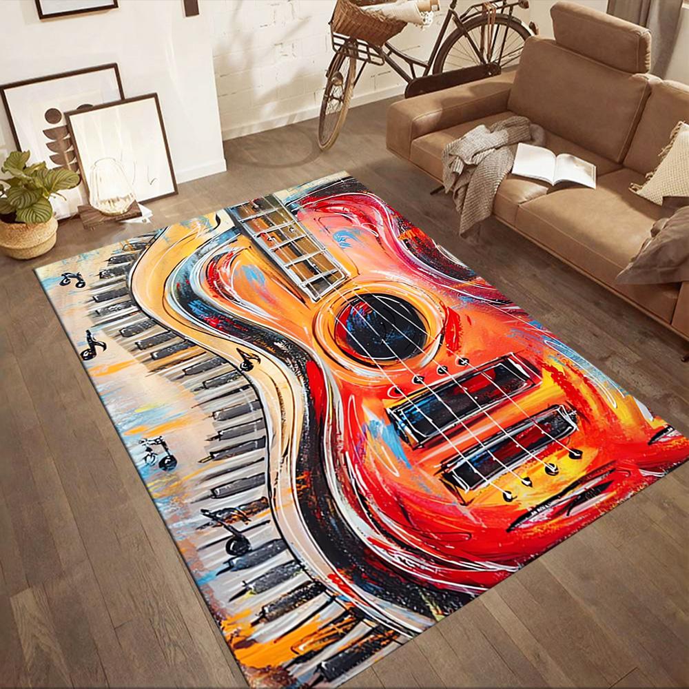 Electric Guitar In Flames Floor Mats for Living Room, Bedroom and Room Decoration Are Suitable for Gifts.