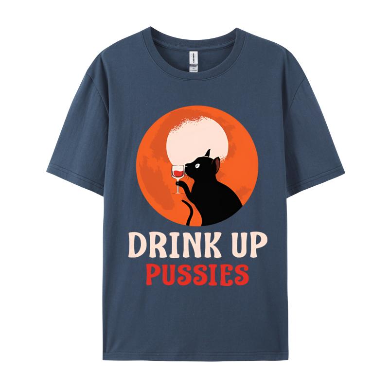 Унисекс Футболка 'Пей, кошечка' Смешной Кот Пьет Взрослая Футболка Премиум Хлопок Молодежная Футболка Классическая Футболка