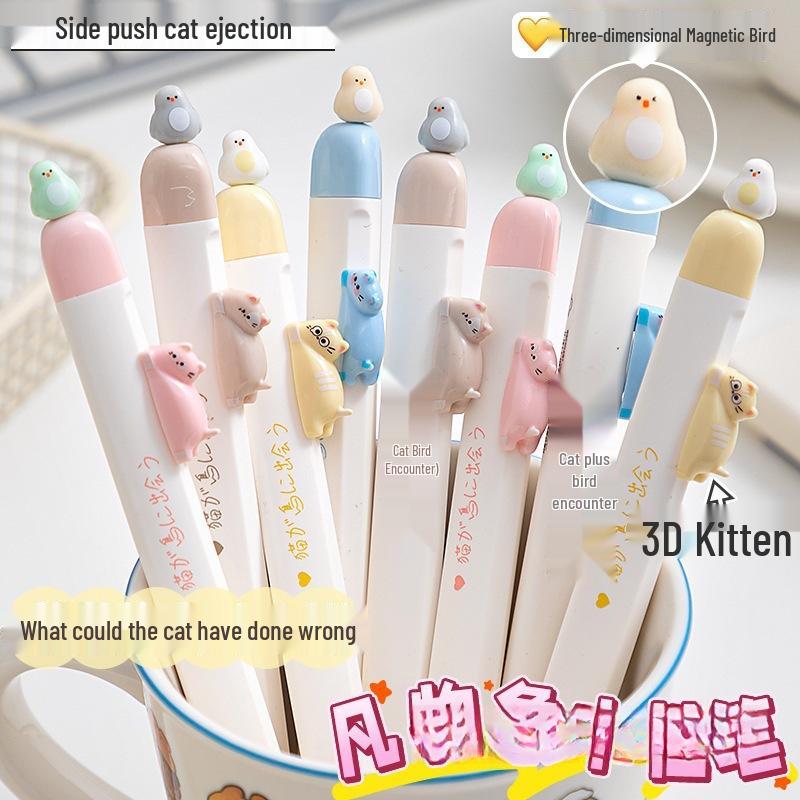 Быстросохнущая магнитная ручка Meow Story в виде птицы: Креативная гелевая ручка с кнопкой для выполнения домашних заданий.