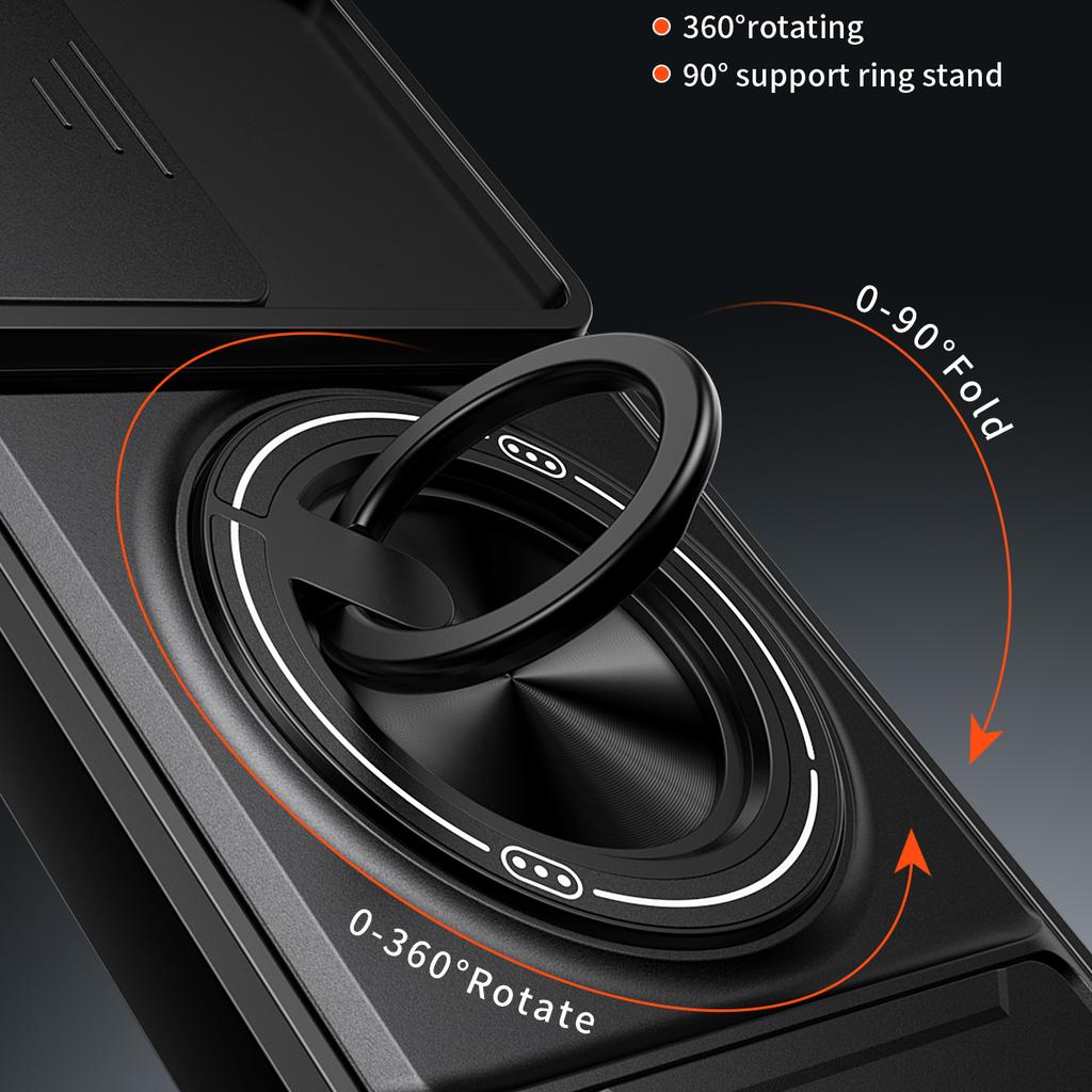 For Samsung Galaxy A26 5G Magnetic Case Ring Holder Foldable Kickstand TPU PC Phone Cover with Camera Lens Slider