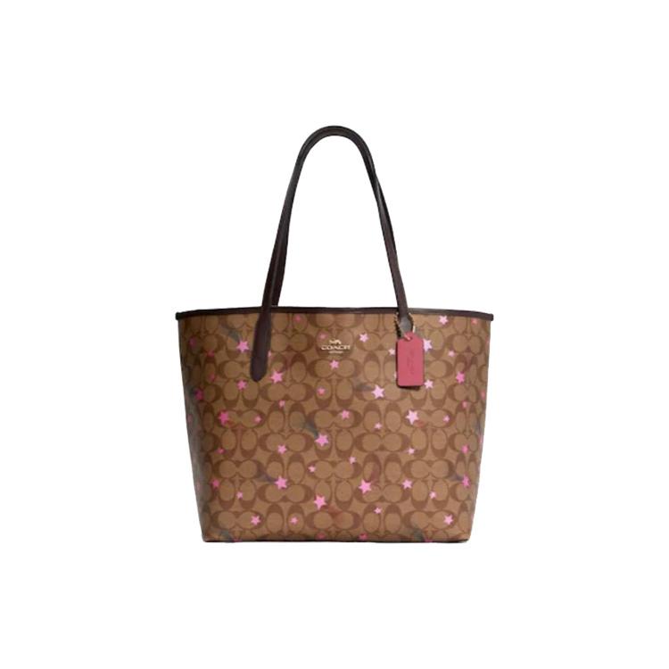 New COACH City Coated Canvas With Leather Tote Bag, Shopping Bag, Handbag, Shoulder Bag Women's Coffee C7243-IME7V