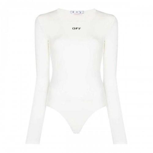 Off White Womens/Ladies Logo Ribbed Long-Sleeved Bodysuit