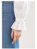 Women's Pure Cotton French Ruffle Trim Shirt - Spring Top with Micro Flare Long Sleeves