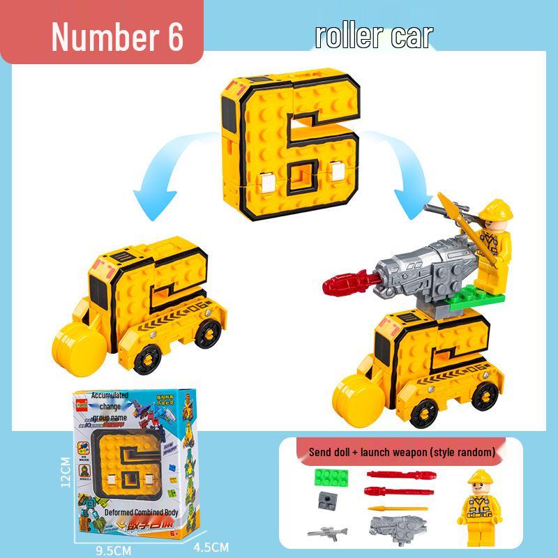 Large Kids' Number Symbol Transforming Robot Car Toy Set