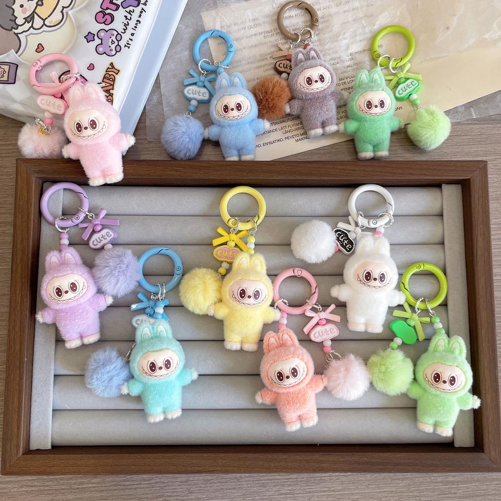 Cartoon Flocking Rabbit Keychain Student Schoolbag Pendant Mobile Phone Chain Pendant