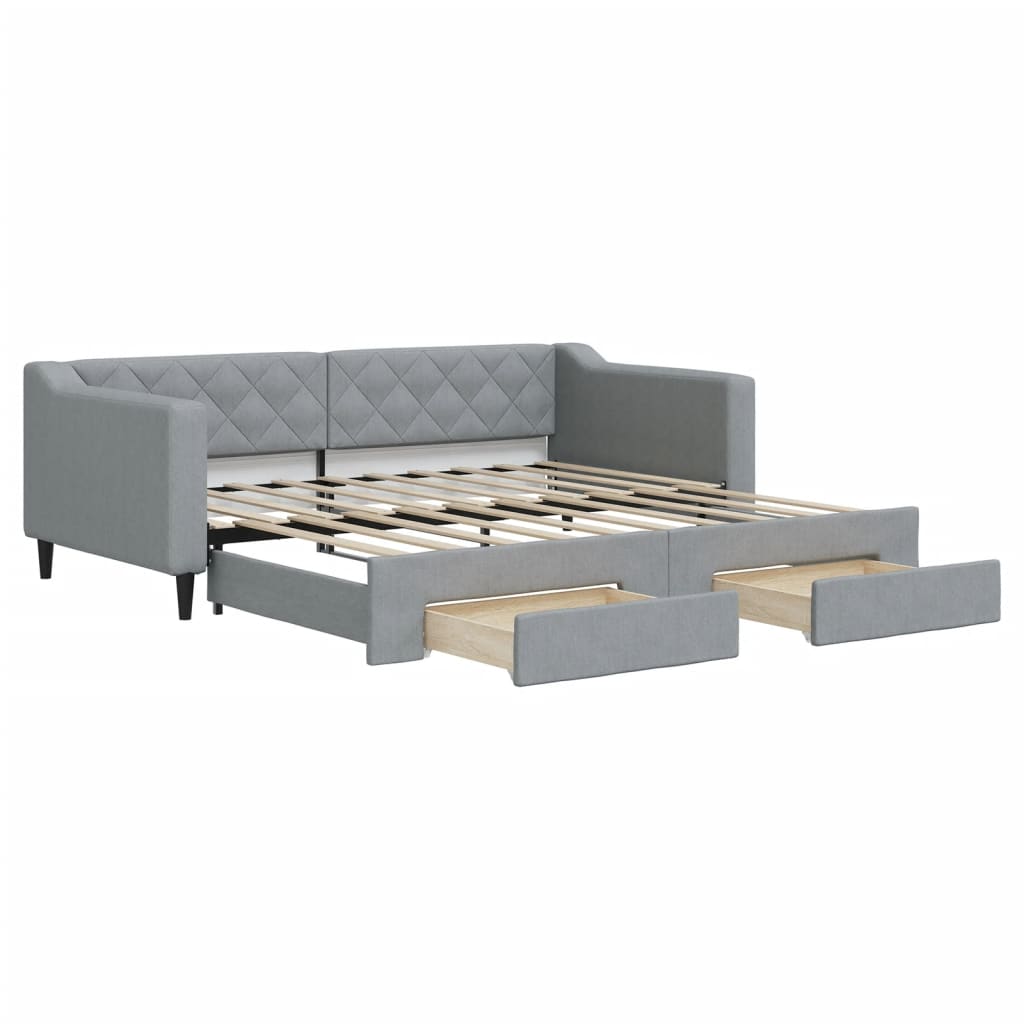 Extendable Daybed with Drawers Light Grey 90x190 cm Fabric