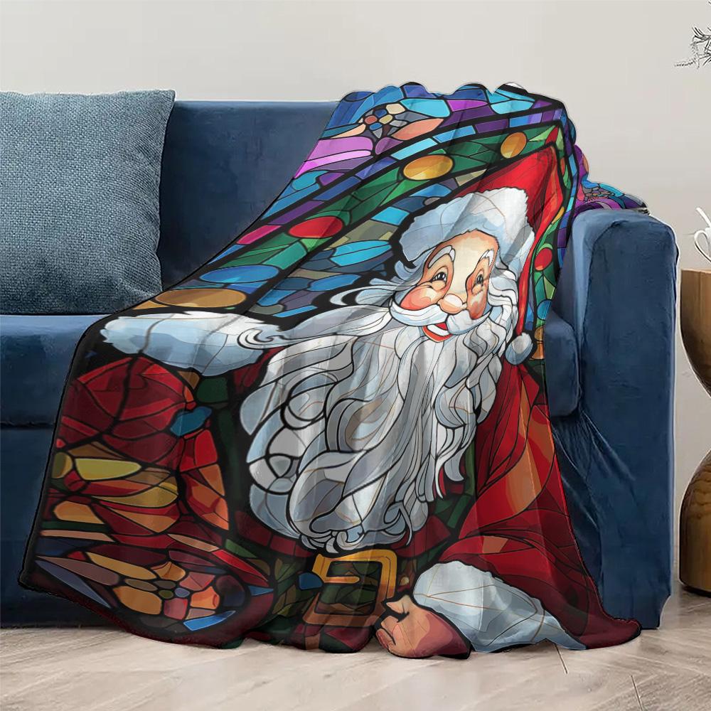 Tuniu Santa Claus Mosaic Print Blanket Sofa Bed Throw for Living Room Bedroom Decorative Warm Fleece Blanket