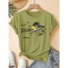 Beach doodle print short-sleeve vintage round neck shirt T Fresh and natural style loose-fitting shirt 2026 Elegant spring and summer party fashion