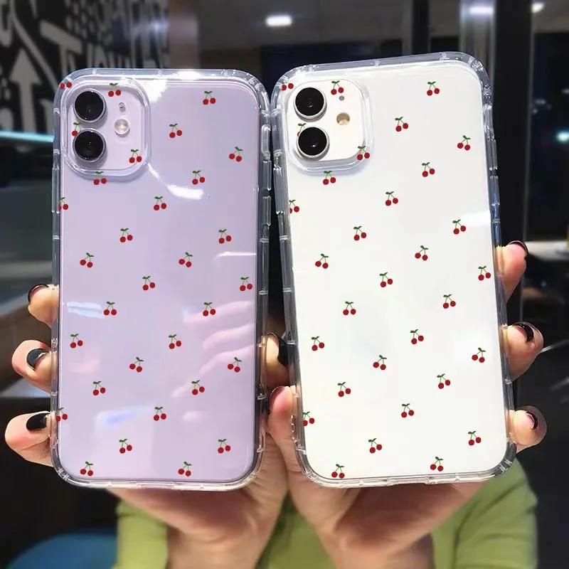 INS Корейский Прозрачный Чехол для Телефона с Красной Вишней для iPhone 15 14 13 12 11 Pro Max XR 16 Plus Кавайный Фруктовый Свежий Чехол Подарок для Девочек