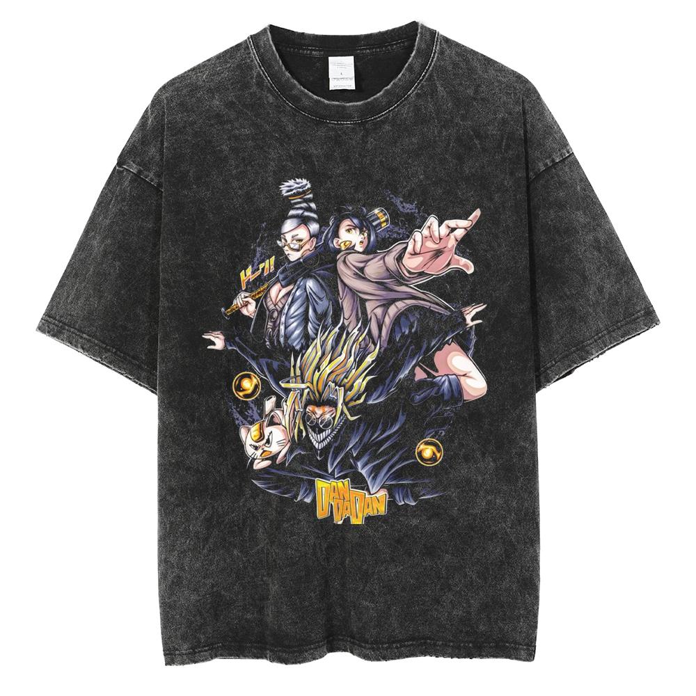 Hot Anime Dandadan Ayase Momo Print Washed Tshirt Men Women High Quality Tshirts Washed Cotton T Shirt Harajuku Male Tops Tee