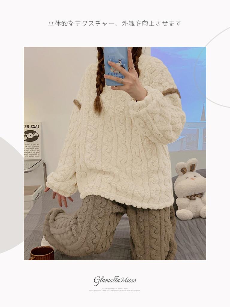 GlamollaMisse Пушистая домашняя одежда Теплая фланелевая пижама с милым кабельным круглым вырезом, длинная и идеальная для домашней одежды и для дома, идеально подходит для осени и зимы