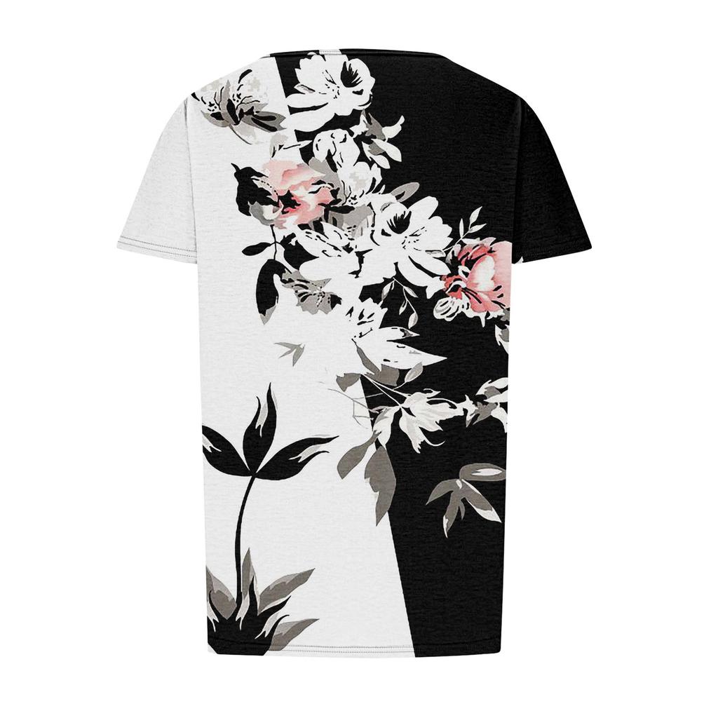 Women's Fashion Printed Casual Pleated Round Short Sleeve T-Shirt Top