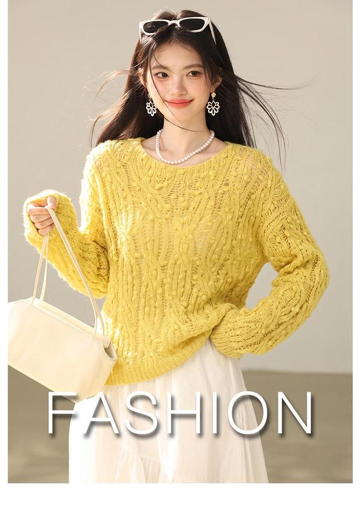Autumn 2026 Floral Cable Knit Pullover - Loose, Lazy Style Knitwear
