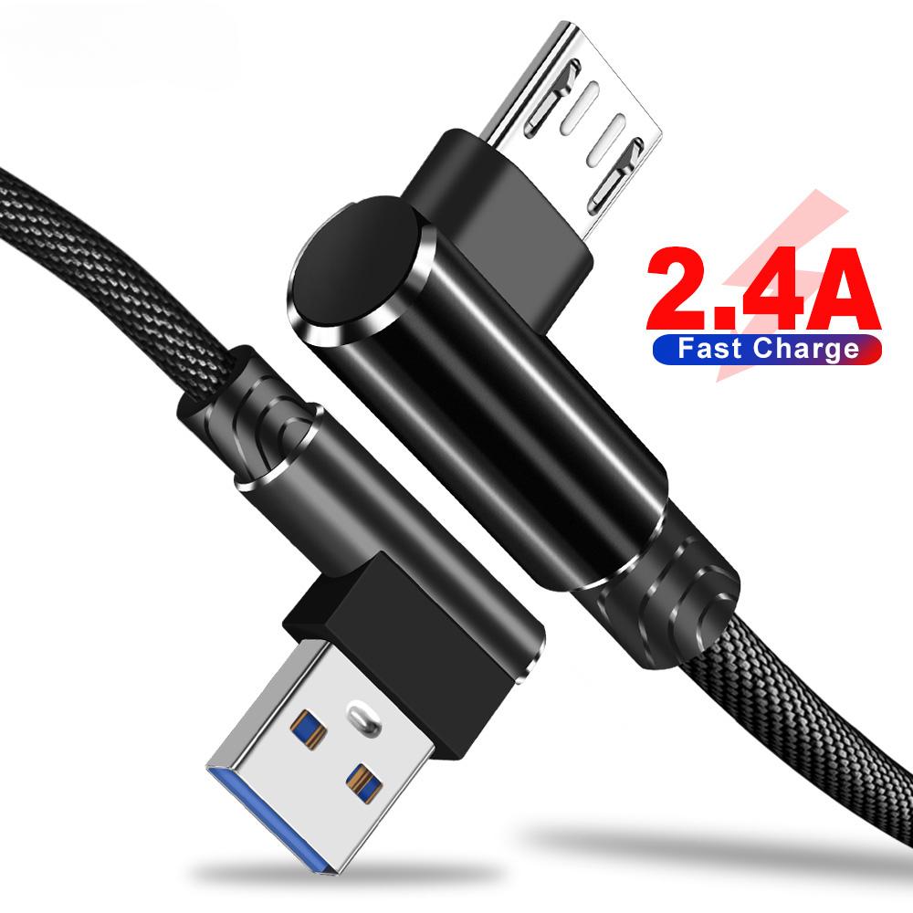 1 шт. кабель Micro USB, 90 градусов, USB-кабель, 1 м для смартфона, телефона, USB-кабель C, 2,4 А, быстрая зарядка