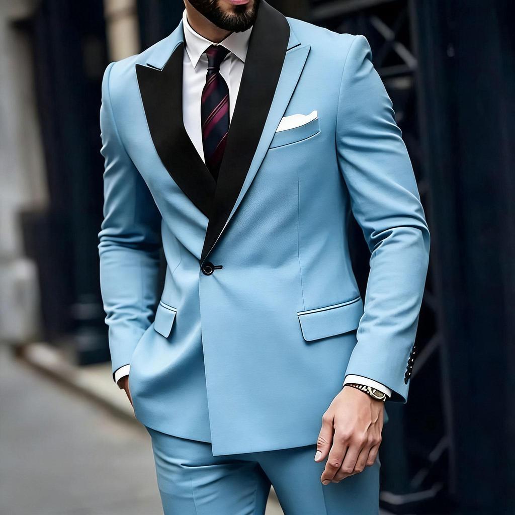 Уникальный дизайн лацканов Мужские костюмы 2 предмета Комплекты пиджак и брюки Одна пуговица Складки Элегантный пиджак Свадебный Жених Мужская одежда