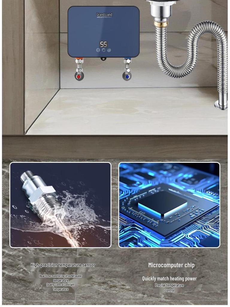 Проточный электрический водонагреватель двойного назначения под мойку для кухни - Быстрый нагрев для горячей и холодной воды, Идеален для мытья овощей и бытового использования