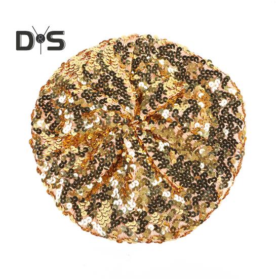 Sequin Beret for Women Sparkling Stage Effect No Brim Flat Top Solid Color Parties Performances Headwear Lady Cap