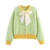 Kaslead New Women clothes Western Style Fashion Simple Bow Decoration Knit cardigan
