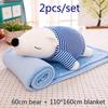 Cute 2pc/set 60cm Bear Soft Stuffed Toy Doll and 110*160cm Blanket