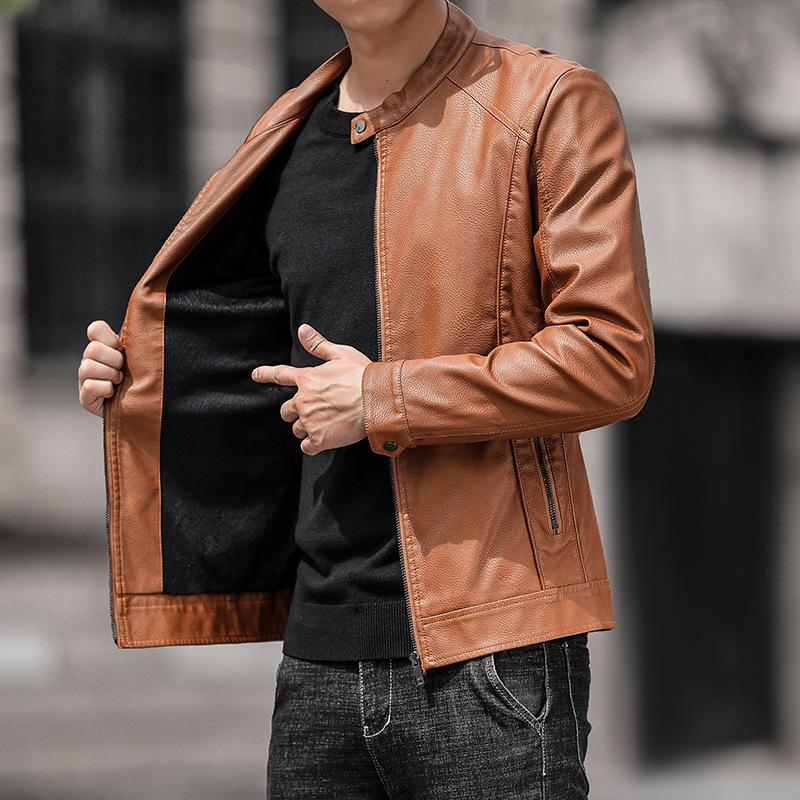 Весенняя мужская кожаная куртка в корейском стиле, тонкая мотоциклетная куртка из искусственной кожи, модная, красивая, повседневная мужская куртка для мужчин