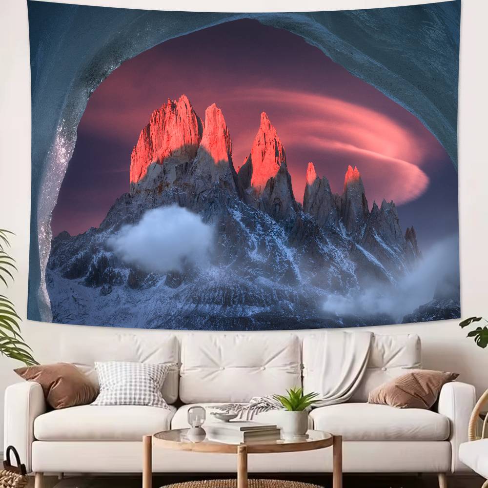 Beautiful Snowcapped mountains at sunset Mountains Tapestry Decoration Bedroom Dormitory Background Cloth Room Club Tapestry