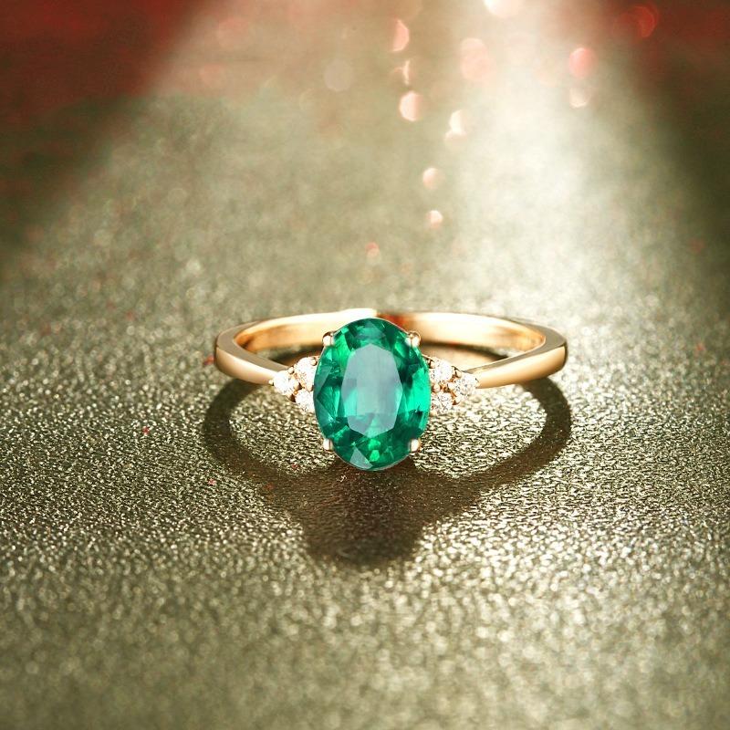 Sace Gems Простое открывающееся кольцо из медного сплава, женственное кольцо из желтого золота 18 карат с зеленым цирконом, ювелирные изделия