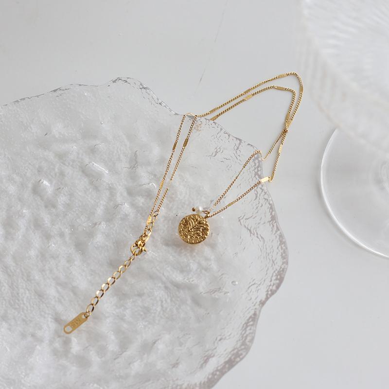 Handmade Round Pendant Natural Freshwater Pearls Stainless Steel Necklace for Women Waterproof Gold Plated Jewelry