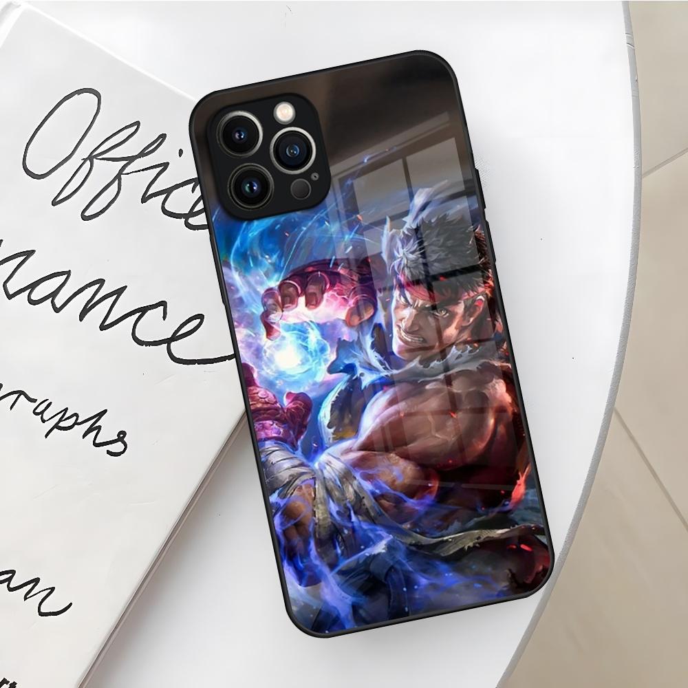 Игровой чехол для телефона S-Street F-Fighter для Iphone 16 15 14 12 11 13 Pro Max Mini X Xr Xs Se 8 Puls Стеклянная крышка