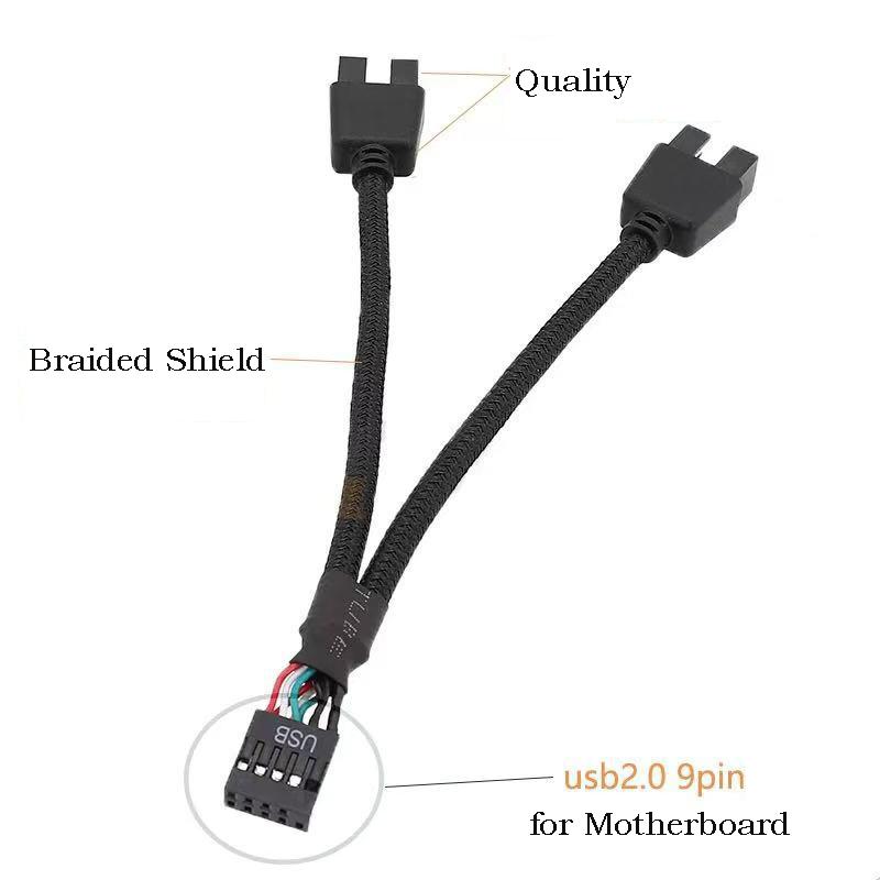 USB 9Pin to Dual 9Pin Cable Splitter Computer PC Case Motherboard 1 In 2 Out Data Transfer Braided Shield Wire HUB Extend Line