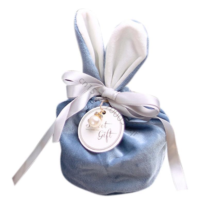 Easter Rabbit Bunny Ears Candy Bag Ribbon Bowknot Jewelry Pouches Egg Basket Storage Tote Cookie Container AXYD