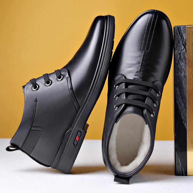 Зимняя новая обувь из коровьей кожи 2025 года, деловая официальная одежда, повседневная кожаная обувь, шерстяная утолщенная теплая обувь для папы