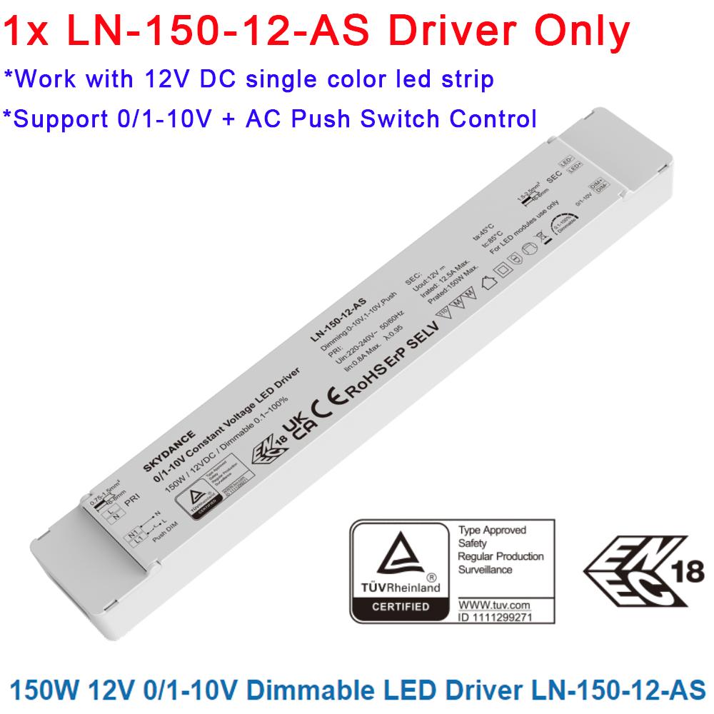Skydance 0/1-10V CV Dimmable LED Driver Transformer Power AC 220V to DC 12V 24V 40W 75W 150W PWM Dimming LED Light LN-150-24-AS