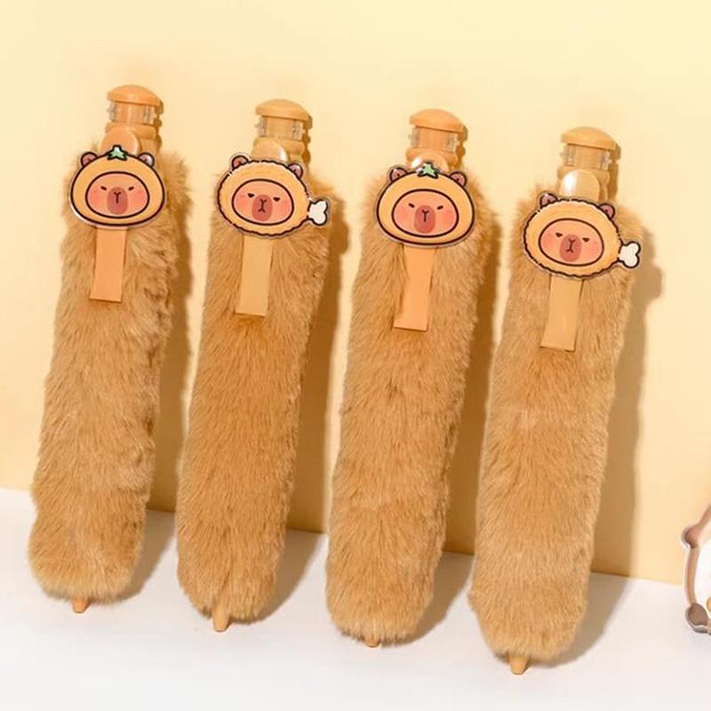 Cute Capybara Plush Pen Funny Super Large Press-On Gel Pen Quick Drying Soft Grip Stationery Writing Tool 0.5Mm Neutral Pen Gift