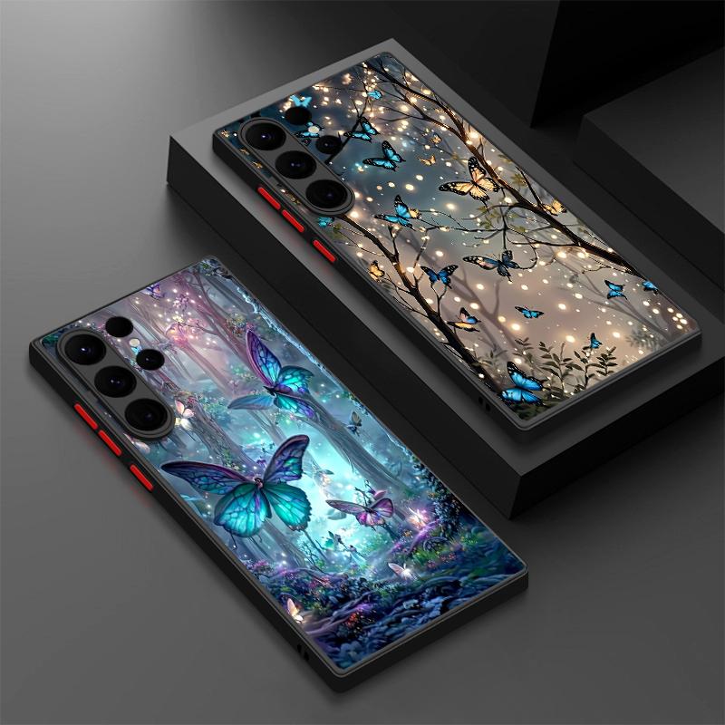 Чехол S25 Ultra Фантастический Сад Бабочек Матовый Жесткий Чехол Для Samsung Galaxy S25 Edge S24 Ultra S23 S22 Plus S21 FE Capa Funda