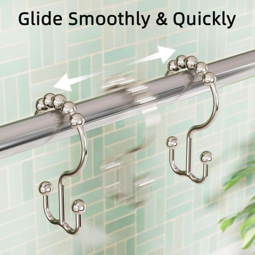 12Pcs Double Sided Shower Curtain Hooks Free Sliding Bathroom Shower Hangers Home