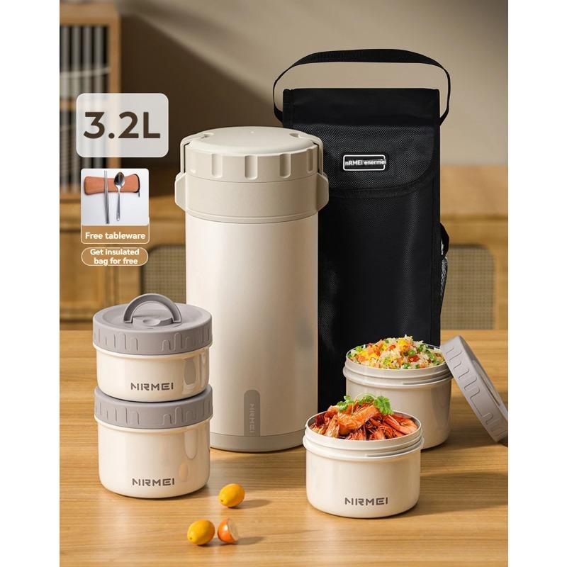 3.2L Термоконтейнер для ланча Bento многофункциональный Горячая еда Нержавеющая сталь Многослойный Отдельный Контейнер Посуда Коробка Набор
