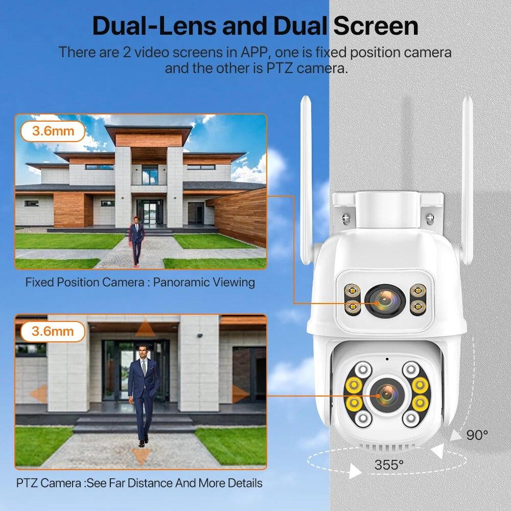 2024 New WIFI IP Camera 8MP 4K Dual-Lens PTZ Camera Human Detect 4MP Security CCTV Camera Night Vision Outdoor Video Surveillance iCSee