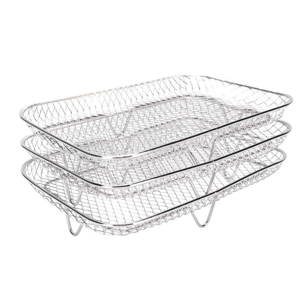 Набор из 3 подставок для фритюрницы из нержавеющей стали 304, штабелируемый, многоярусный, прямоугольный, можно мыть в посудомоечной машине, поддон-корзина для фритюрницы, аксессуары для фритюрницы