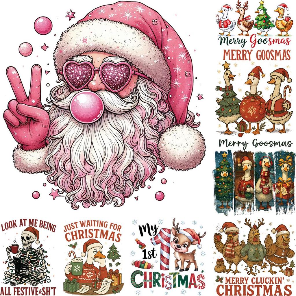 Calcomanías De Transferencia De Hierro Para Fiesta De Navidad De Animales, Pegatinas Fáciles De Imprimir, Parche Diy Para Regalo De Ropa