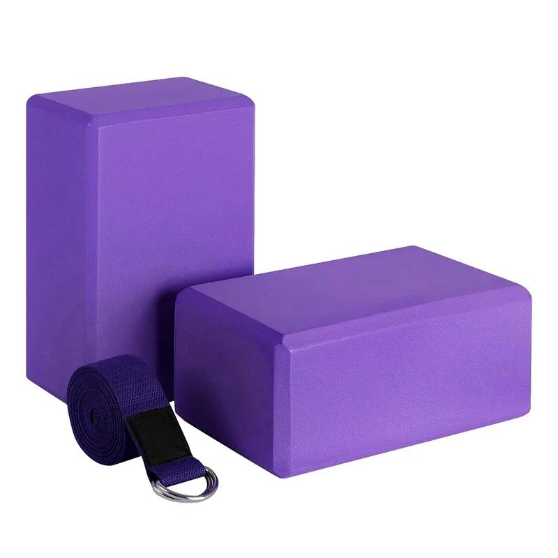 Yoga Block and Yoga Strap Set EVA Foam Soft Non-Slip Yoga Blocks Universal Pilates Stretching and Toning Workouts