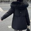 BITCED Winter Thickened Puffer Coat for Women with Waist-cinching, Slimming Fit, Hood and Large Fur Collar for Warmth