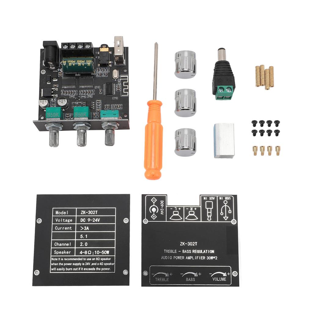 ZK 302T Digital Amplifier Module Bluetooth 5.1 TPA311D2 Chip 2.0 Channel 30W X 2 AUX USB APP Support