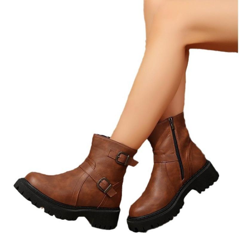 Модные горячие продажи 2025 новые Ретро женские ботинки на платформе Модная обувь на боковой молнии Противоскользящие женские ботильоны Ботинес Пара Мухерес