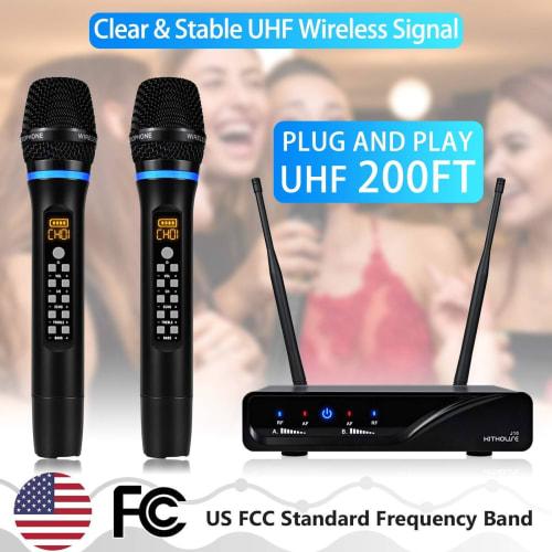 Беспроводная микрофонная система Kithouse UHF, Металлический беспроводной набор из двух микрофонов с приемником и регулятором громкости, для домашнего караоке, собраний, вечеринок,