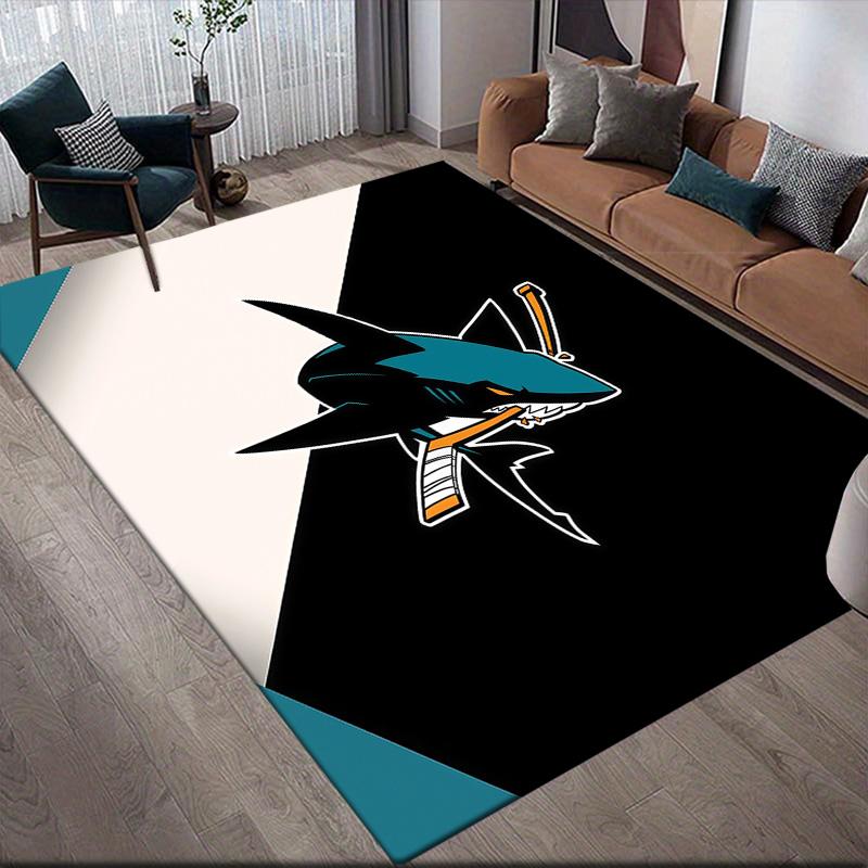 San Jose Sharks Flannel Pattern Square Carpet,Area Rug,Carpet Rug for Living Room Bedroom Sofa Playroom Decor,Non-slip Floor Mat