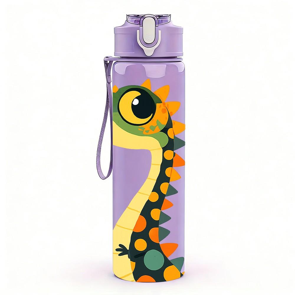 1PC Tall Green Dinosaur Cartoon 750ml Color Plastic Sports Water Bottle Leakproof Flip Straw Lid Suitable for Sports Office Home Use