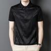 Футболка с короткими рукавами из шелка шелковицы для мужчин среднего возраста, повседневная рубашка-поло из шелкового лацкана, тонкий модный топ из ледяного шелка с половиной рукавов